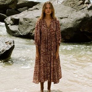 Daughters of India Women Kyra Midi Dress Sumac XXL Balloon Sleeve Bohemian